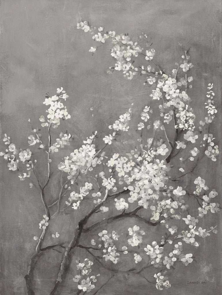 White Cherry Blossoms I on Grey by Danhui Nai
