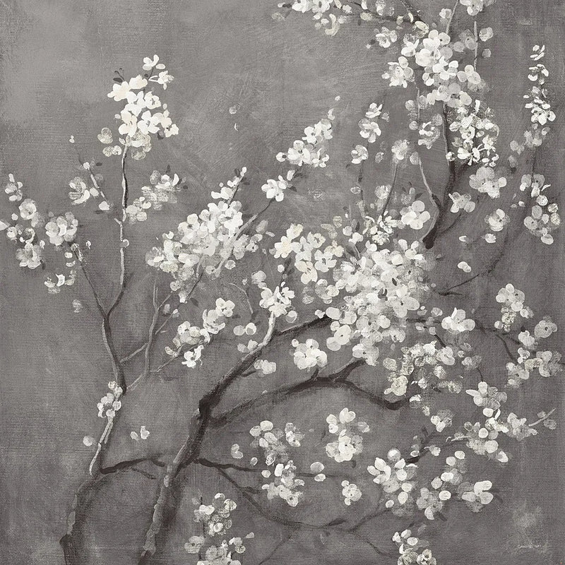 White Cherry Blossoms I on Grey Crop by Danhui Nai. SKU 30776a. Archival Giclee Fine art print for wall decor.