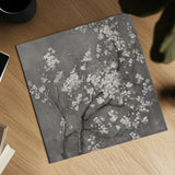 White Cherry Blossoms I on Grey Crop by Danhui Nai. Shown as a detailed flat fine art print, highlighting archival giclee quality. Available as an archival giclee rolled canvas, fine art paper, or poster print. SKU 30776a.