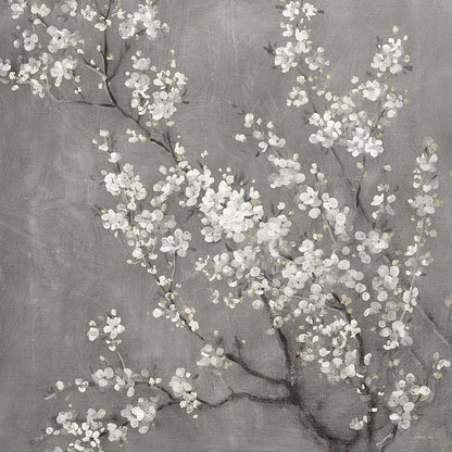 White Cherry Blossoms II on Grey Crop by Danhui Nai. SKU 30777a. Archival Giclee Fine art print for wall decor.
