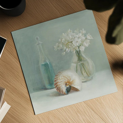 White Flower Spa by Danhui Nai. Shown as a detailed flat fine art print, highlighting archival giclee quality. Available as an archival giclee rolled canvas, fine art paper, or poster print. SKU 5599a.