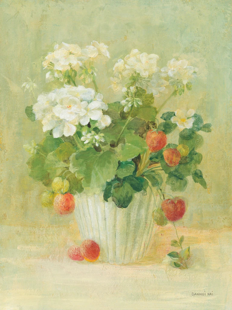 White Geraniums with Strawberries by Danhui Nai