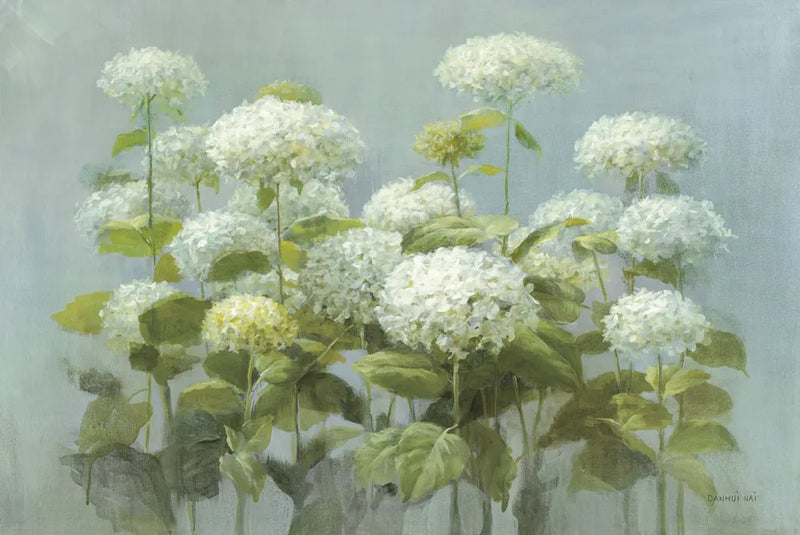 White Hydrangea Garden by Danhui Nai. SKU 9375i. Archival Giclee Fine art print for wall decor.