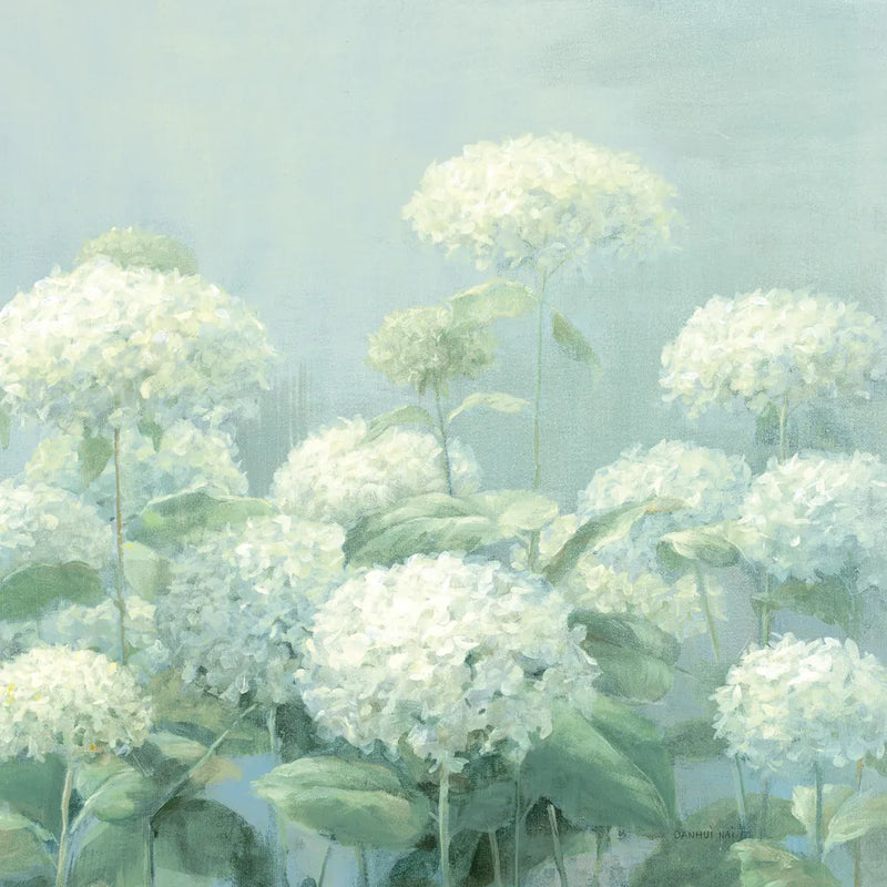 White Hydrangea Garden Sage Crop by Danhui Nai. SKU 48393a. Archival Giclee Fine art print for wall decor.