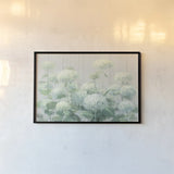 White Hydrangea Garden Sage on Wood Crop by Danhui Nai. shown as a paper print in a black flame. Available as a archival giclee rolled canvas, fine art paper, or poster print. SKU 48404i.