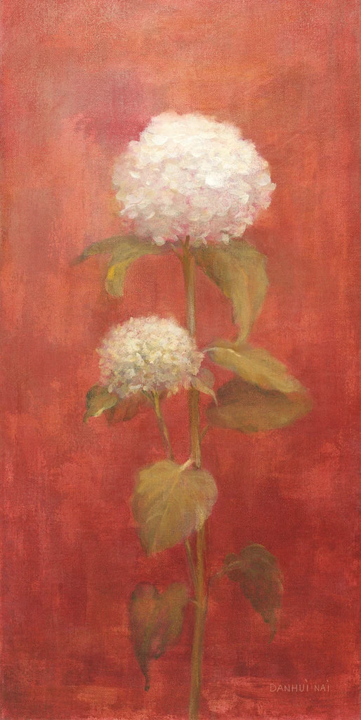 White Hydrangea on Red by Danhui Nai