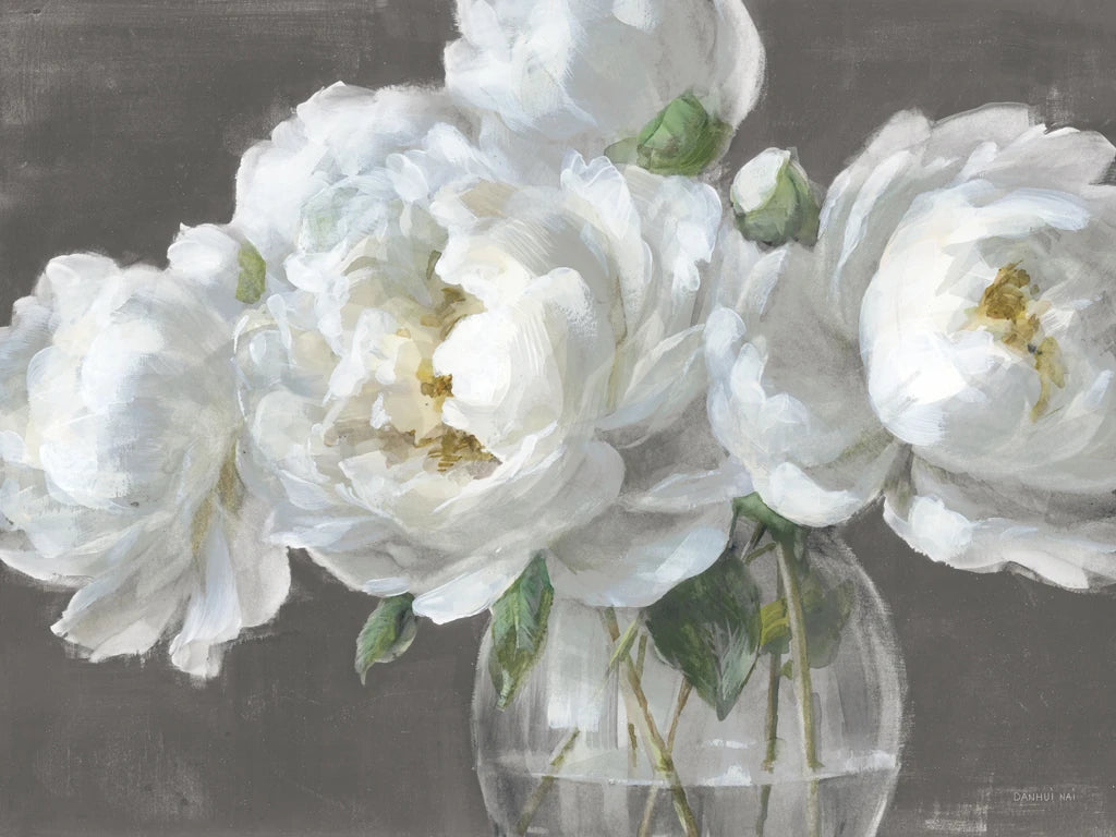 White Peonies in Glass Cool Neutral by Danhui Nai