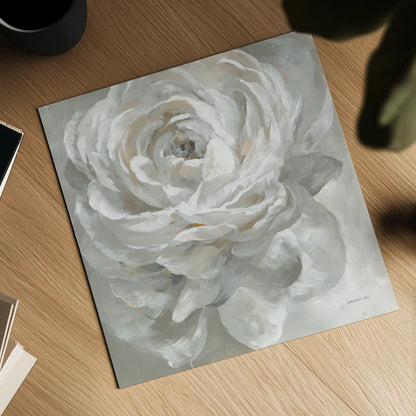 White Rose by Danhui Nai. Shown as a detailed flat fine art print, highlighting archival giclee quality. Available as an archival giclee rolled canvas, fine art paper, or poster print. SKU 75855a.