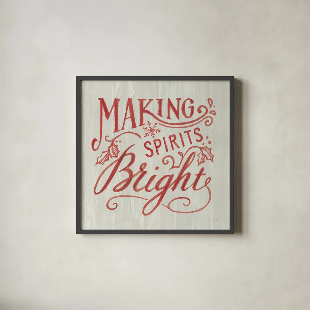 White and Bright Christmas I on Wood by Danhui Nai. Shown in a sleek black glass frame for a contemporary gallery look. Available as an archival giclee rolled canvas, fine art paper, or poster print. SKU 65626a.