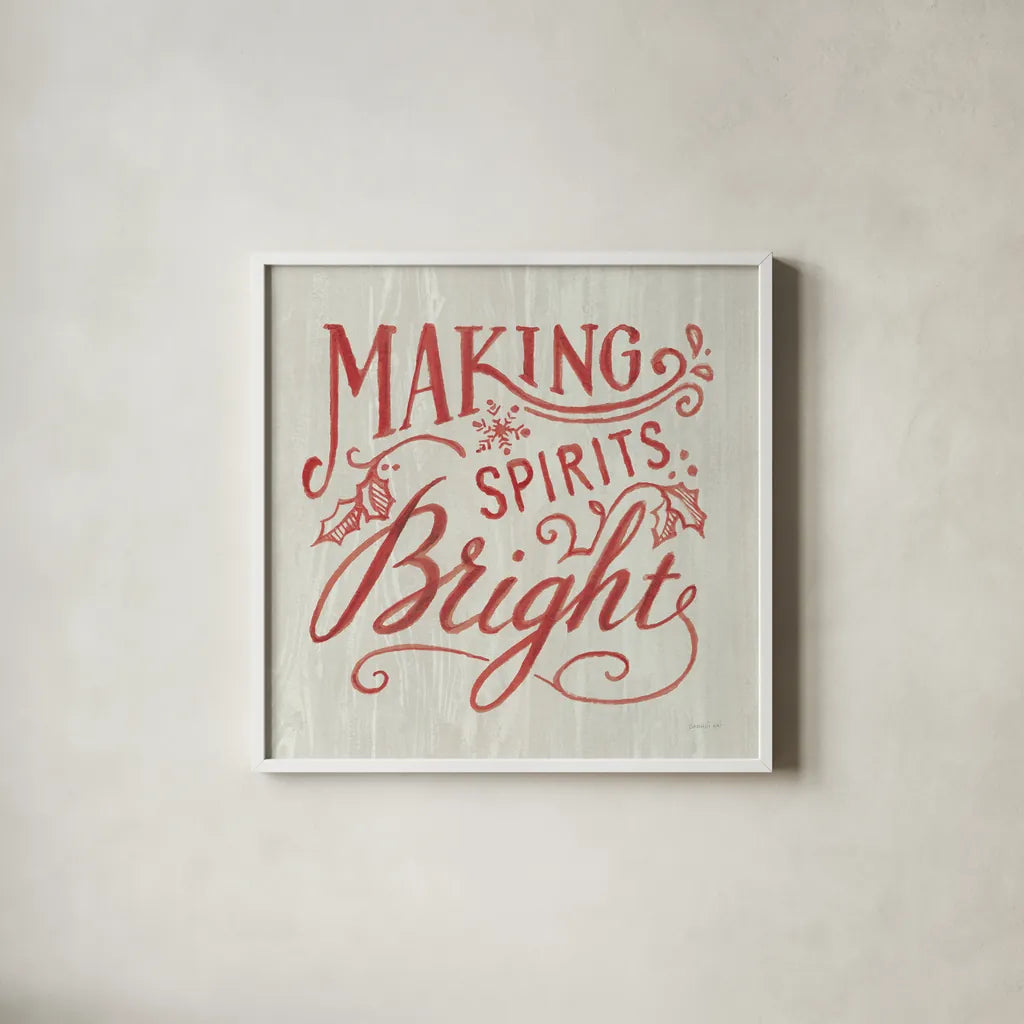 White and Bright Christmas I on Wood by Danhui Nai. Shown in a crisp white glass frame for a clean and minimalist style. Available as an archival giclee rolled canvas, fine art paper, or poster print. SKU 65626a.