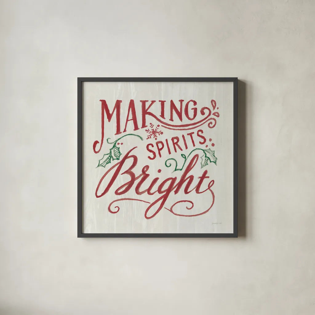 White and Bright Christmas I on Wood RG by Danhui Nai. Shown in a sleek black glass frame for a contemporary gallery look. Available as an archival giclee rolled canvas, fine art paper, or poster print. SKU 75710a.