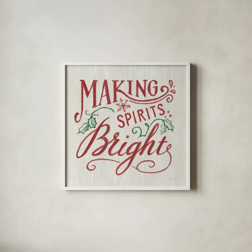 White and Bright Christmas I on Wood RG by Danhui Nai. Shown in a crisp white glass frame for a clean and minimalist style. Available as an archival giclee rolled canvas, fine art paper, or poster print. SKU 75710a.