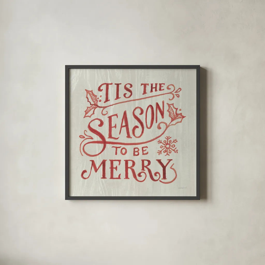 White and Bright Christmas II on Wood by Danhui Nai. Shown in a sleek black glass frame for a contemporary gallery look. Available as an archival giclee rolled canvas, fine art paper, or poster print. SKU 65627a.