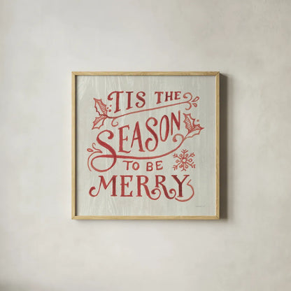 White and Bright Christmas II on Wood by Danhui Nai. Shown in a natural wood glass frame for a timeless modern aesthetic. Available as an archival giclee rolled canvas, fine art paper, or poster print. SKU 65627a.