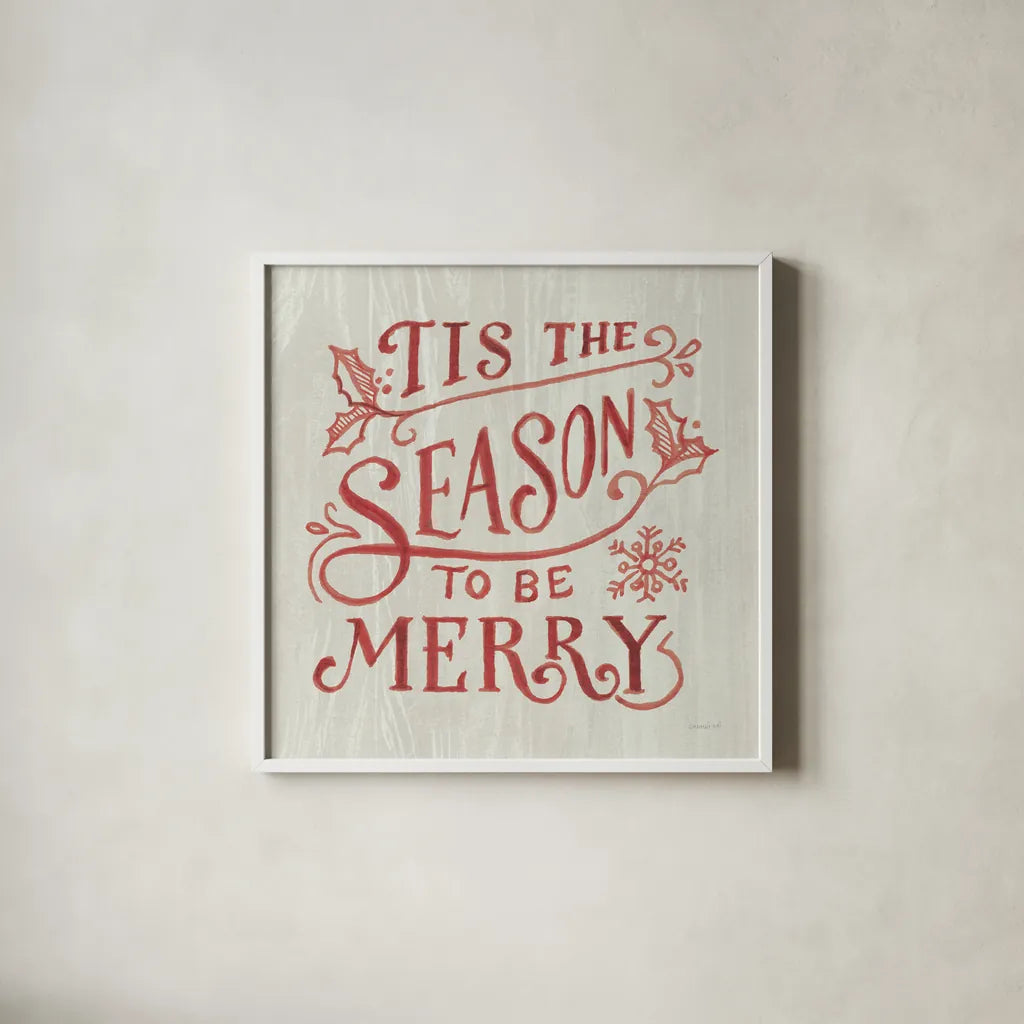 White and Bright Christmas II on Wood by Danhui Nai. Shown in a crisp white glass frame for a clean and minimalist style. Available as an archival giclee rolled canvas, fine art paper, or poster print. SKU 65627a.