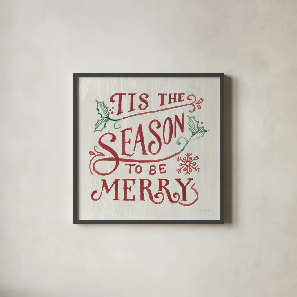 White and Bright Christmas II on Wood RG by Danhui Nai. Shown in a sleek black glass frame for a contemporary gallery look. Available as an archival giclee rolled canvas, fine art paper, or poster print. SKU 75711a.