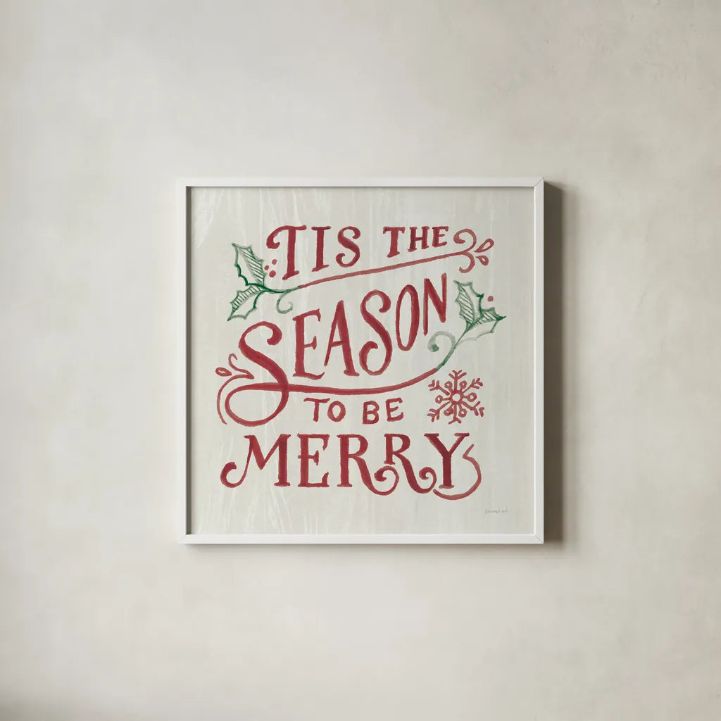 White and Bright Christmas II on Wood RG by Danhui Nai. Shown in a crisp white glass frame for a clean and minimalist style. Available as an archival giclee rolled canvas, fine art paper, or poster print. SKU 75711a.