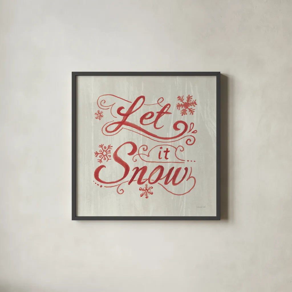 White and Bright Christmas III on Wood by Danhui Nai. Shown in a sleek black glass frame for a contemporary gallery look. Available as an archival giclee rolled canvas, fine art paper, or poster print. SKU 65628a.