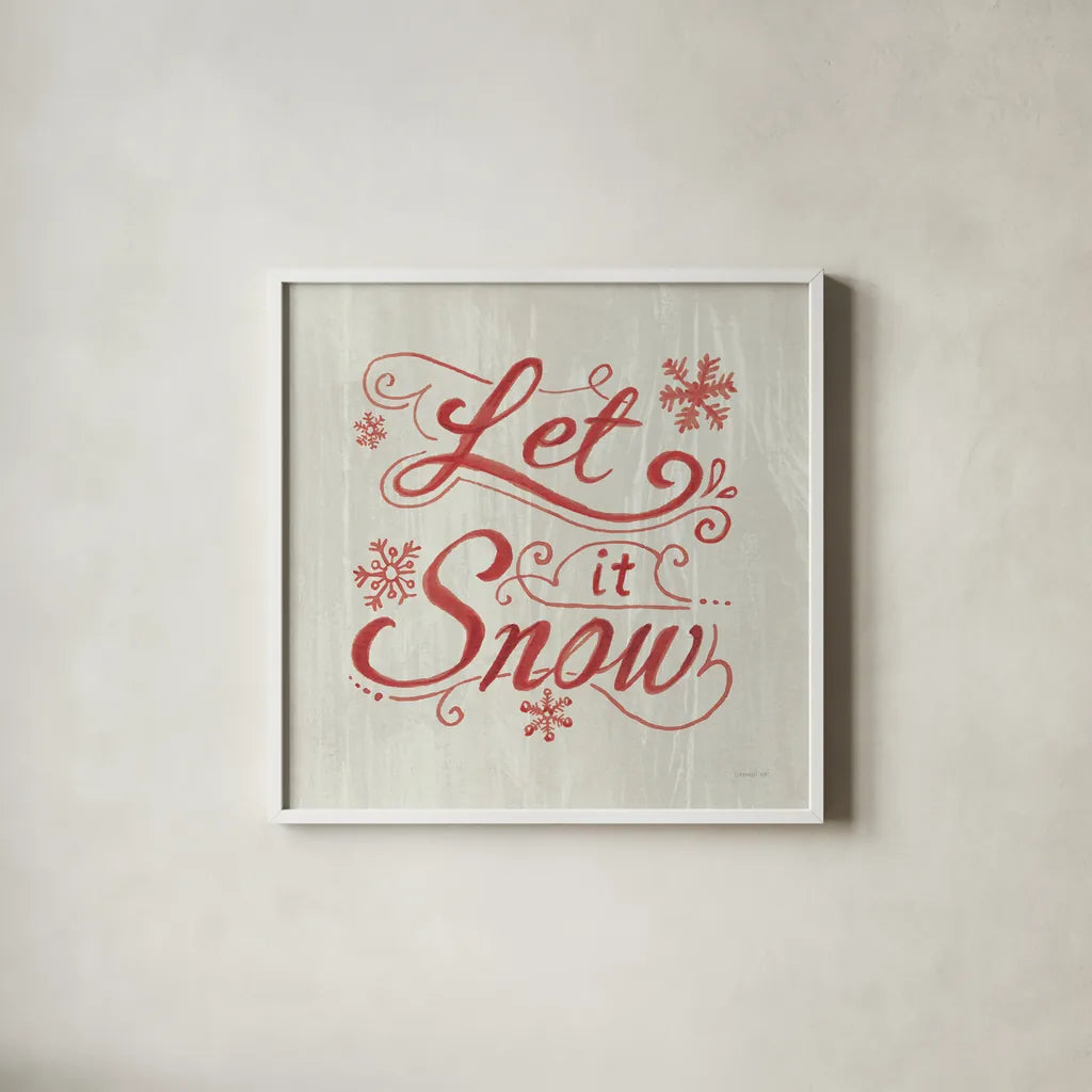 White and Bright Christmas III on Wood by Danhui Nai. Shown in a crisp white glass frame for a clean and minimalist style. Available as an archival giclee rolled canvas, fine art paper, or poster print. SKU 65628a.