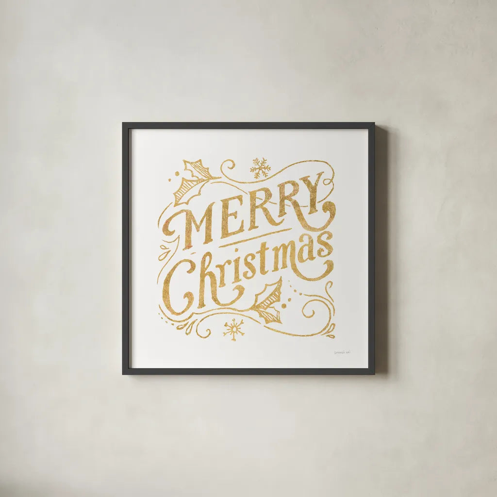 White and Bright Christmas IV by Danhui Nai. Shown in a sleek black glass frame for a contemporary gallery look. Available as an archival giclee rolled canvas, fine art paper, or poster print. SKU 64914a.
