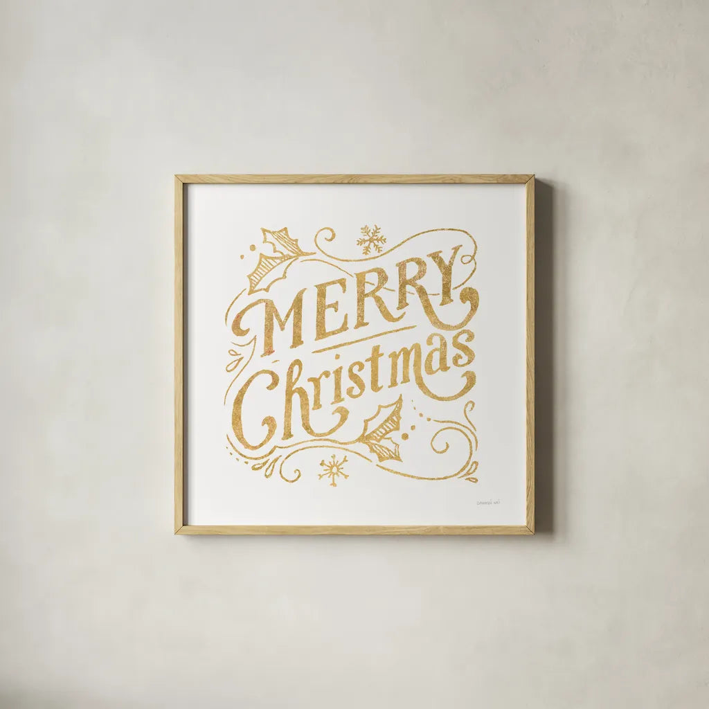 White and Bright Christmas IV by Danhui Nai. Shown in a natural wood glass frame for a timeless modern aesthetic. Available as an archival giclee rolled canvas, fine art paper, or poster print. SKU 64914a.
