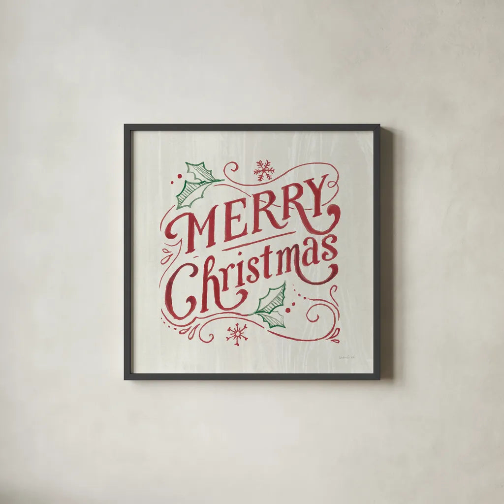 White and Bright Christmas IV on Wood RG by Danhui Nai. Shown in a sleek black glass frame for a contemporary gallery look. Available as an archival giclee rolled canvas, fine art paper, or poster print. SKU 75712a.