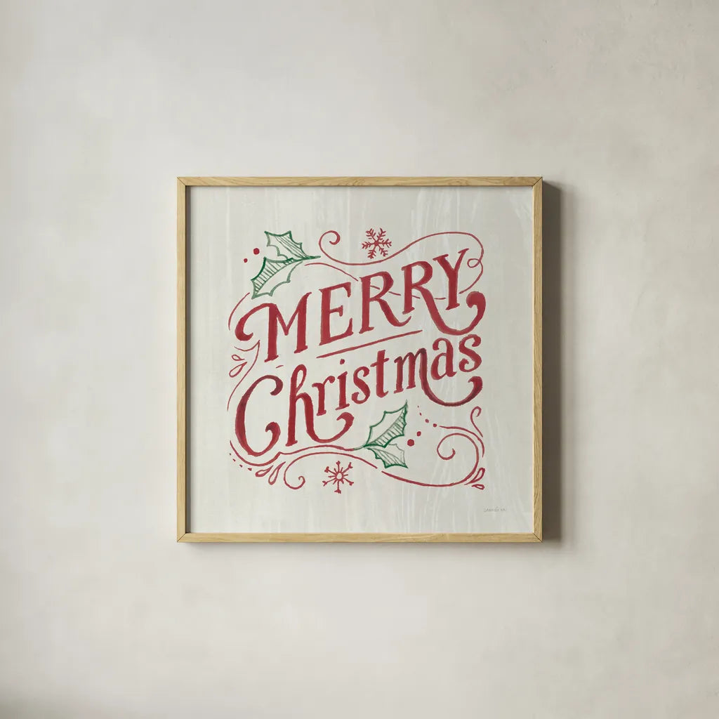 White and Bright Christmas IV on Wood RG by Danhui Nai. Shown in a natural wood glass frame for a timeless modern aesthetic. Available as an archival giclee rolled canvas, fine art paper, or poster print. SKU 75712a.