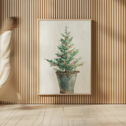 White and Bright Christmas Tree I by Danhui Nai. shown as over sized large wall art. Available as an archival giclee rolled canvas, fine art paper, or poster print. SKU 65632h.