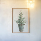 White and Bright Christmas Tree I by Danhui Nai. shown as a paper print in a natural frame. Available as a archival giclee rolled canvas, fine art paper, or poster print. SKU 65632h.