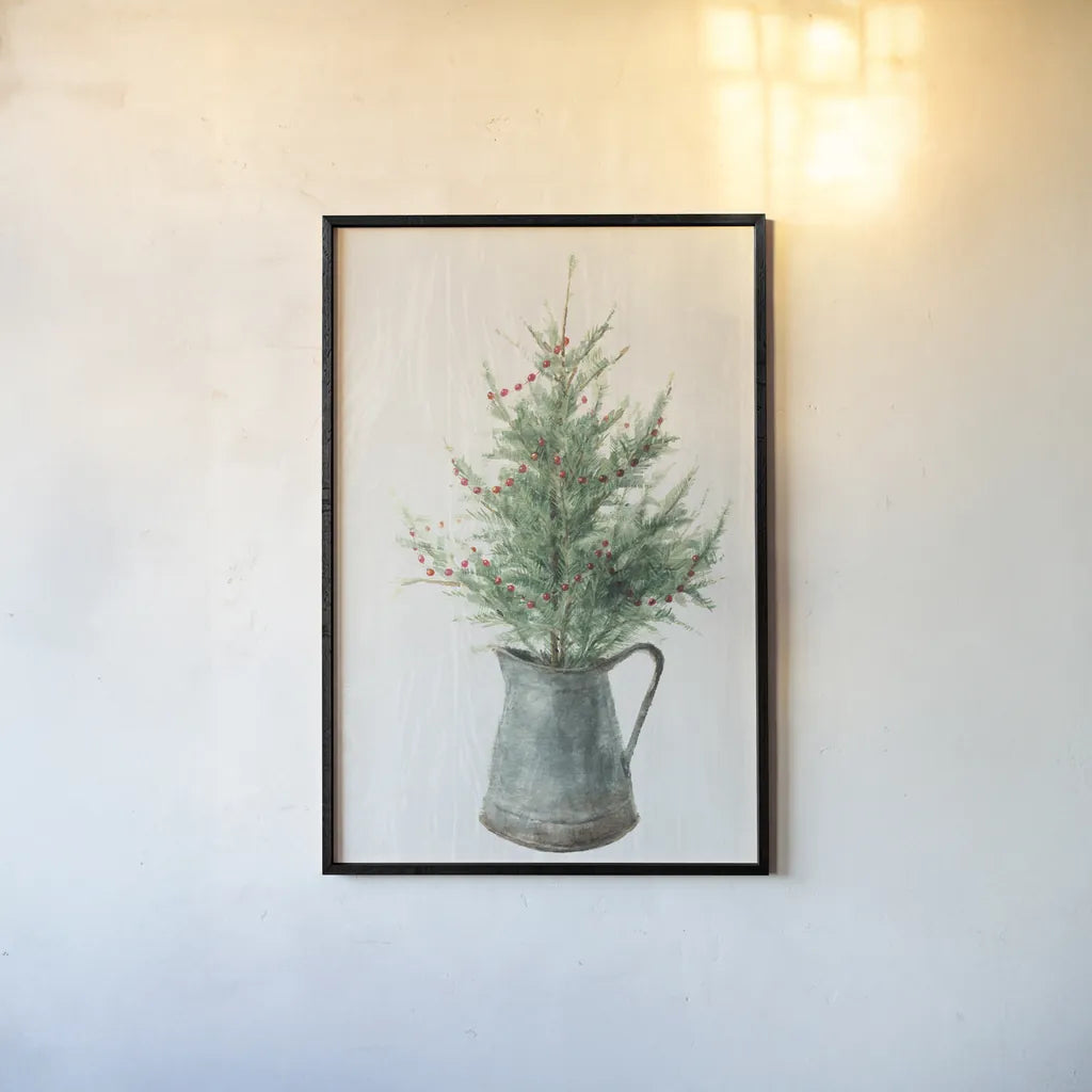 White and Bright Christmas Tree II by Danhui Nai. shown as a paper print in a black flame. Available as a archival giclee rolled canvas, fine art paper, or poster print. SKU 65633h.