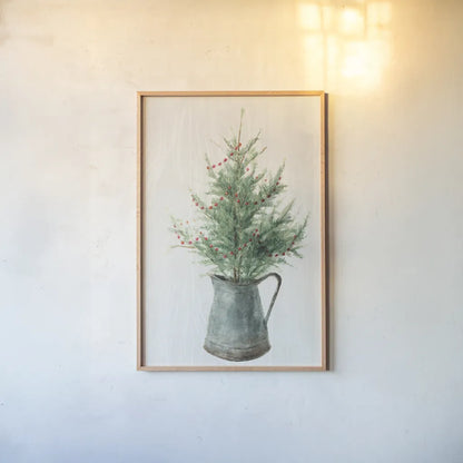 White and Bright Christmas Tree II by Danhui Nai. shown as a paper print in a natural frame. Available as a archival giclee rolled canvas, fine art paper, or poster print. SKU 65633h.