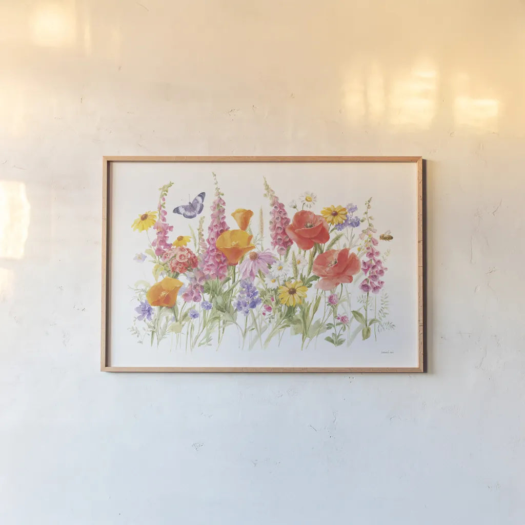 Wildflowers in Bloom I by Danhui Nai. shown as a paper print in a natural frame. Available as a archival giclee rolled canvas, fine art paper, or poster print. SKU 72790i.