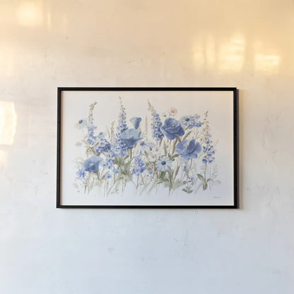 Wildflowers in Bloom I Blue by Danhui Nai. shown as a paper print in a black flame. Available as a archival giclee rolled canvas, fine art paper, or poster print. SKU 74499i.