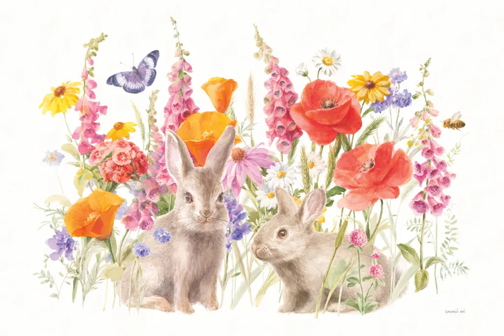 Wildflowers in Bloom I Bunny by Danhui Nai. SKU 72795i. Archival Giclee Fine art print for wall decor.