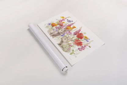 Wildflowers in Bloom I Bunny by Danhui Nai. shown as a rolled paper print. Available as archival giclee rolled canvas, fine art paper, or poster print. SKU 72795i.