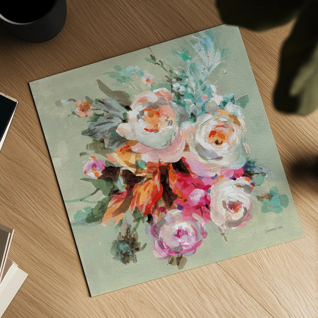 Windblown Blooms I by Danhui Nai. Shown as a detailed flat fine art print, highlighting archival giclee quality. Available as an archival giclee rolled canvas, fine art paper, or poster print. SKU 67554a.