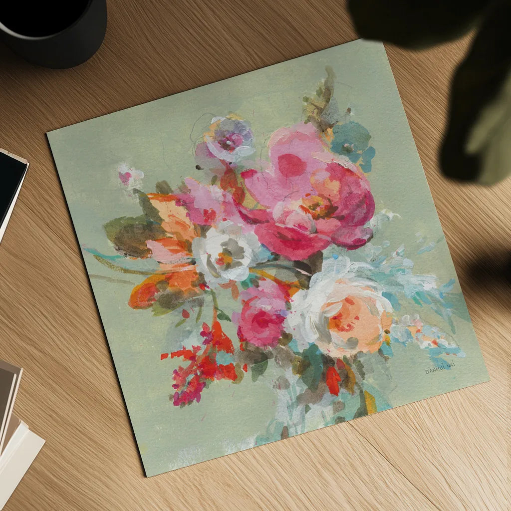 Windblown Blooms II by Danhui Nai. Shown as a detailed flat fine art print, highlighting archival giclee quality. Available as an archival giclee rolled canvas, fine art paper, or poster print. SKU 67555a.