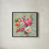 Windblown Blooms II by Danhui Nai. Shown in a sleek black glass frame for a contemporary gallery look. Available as an archival giclee rolled canvas, fine art paper, or poster print. SKU 67555a.