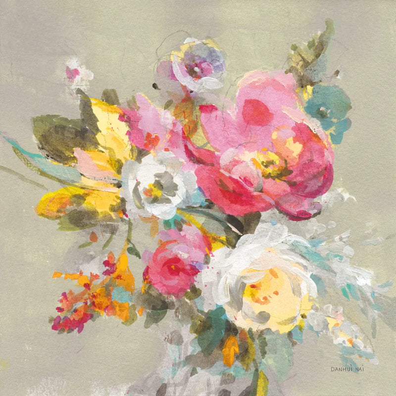 Windblown Blooms II Yellow Gray by Danhui Nai. SKU 68771a. Archival Giclee Fine art print for wall decor.