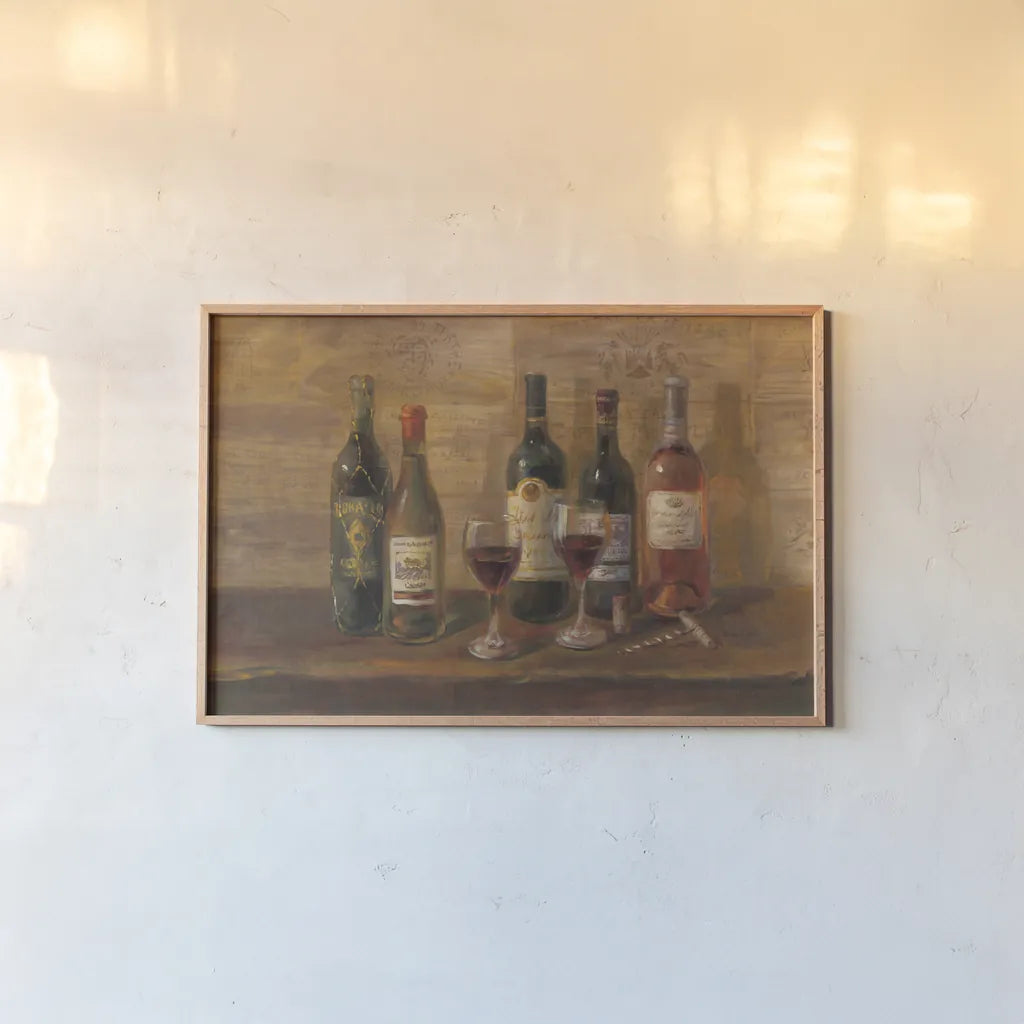 Wine Tasting by Danhui Nai. shown as a paper print in a natural frame. Available as a archival giclee rolled canvas, fine art paper, or poster print. SKU 6247i.