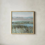 Winged Sanctuary by Danhui Nai. Shown in a natural wood glass frame for a timeless modern aesthetic. Available as an archival giclee rolled canvas, fine art paper, or poster print. SKU 81741a.
