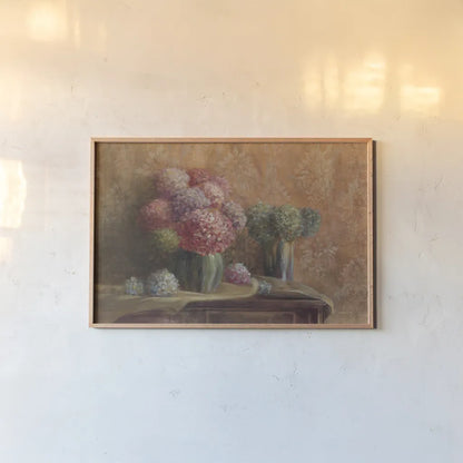 Winter Hydrangea by Danhui Nai. shown as a paper print in a natural frame. Available as a archival giclee rolled canvas, fine art paper, or poster print. SKU 5606i.