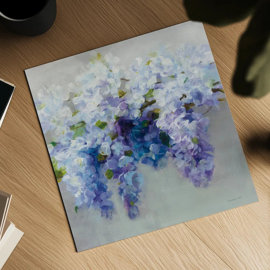 Wisteria by Danhui Nai. Shown as a detailed flat fine art print, highlighting archival giclee quality. Available as an archival giclee rolled canvas, fine art paper, or poster print. SKU 45454a.