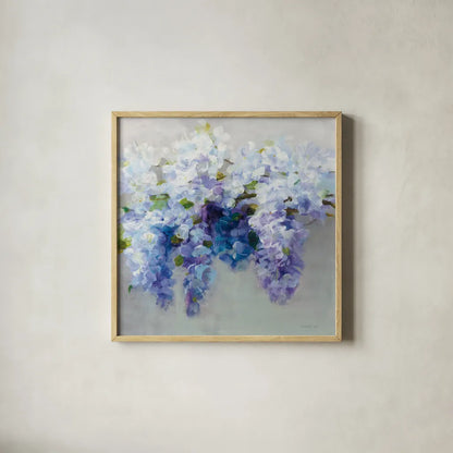 Wisteria by Danhui Nai. Shown in a natural wood glass frame for a timeless modern aesthetic. Available as an archival giclee rolled canvas, fine art paper, or poster print. SKU 45454a.