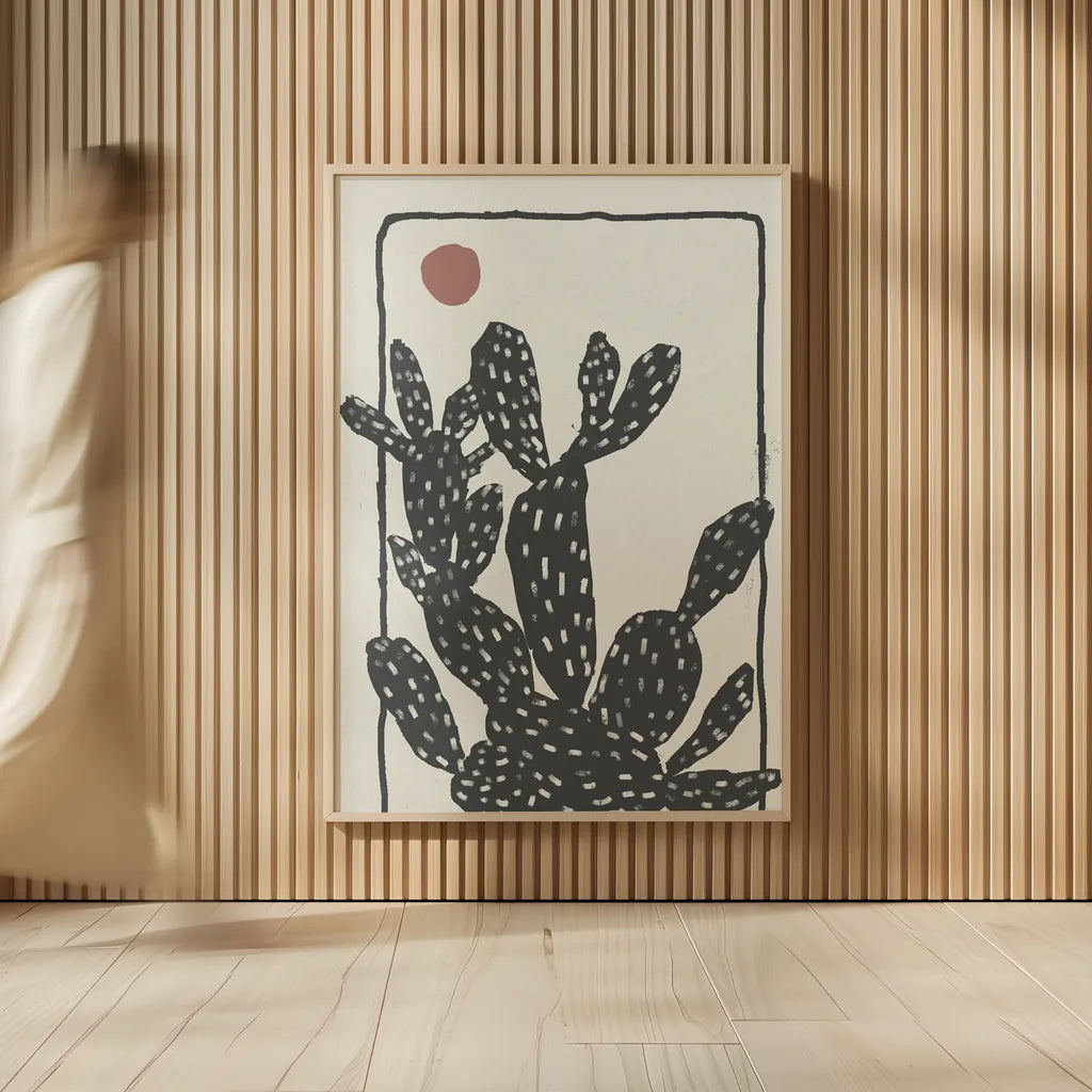 Woodcut Cactus I by Danhui Nai. shown as over sized large wall art. Available as an archival giclee rolled canvas, fine art paper, or poster print. SKU 95297h.