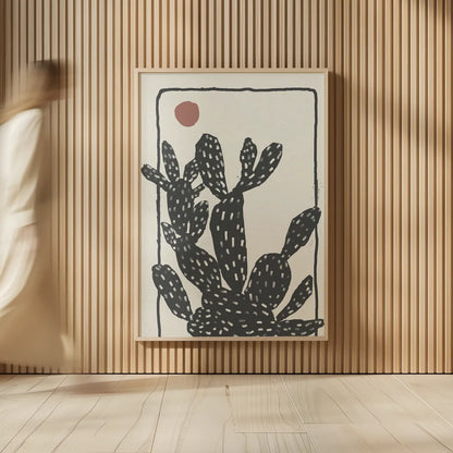 Woodcut Cactus I by Danhui Nai. shown as over sized large wall art. Available as an archival giclee rolled canvas, fine art paper, or poster print. SKU 95297h.