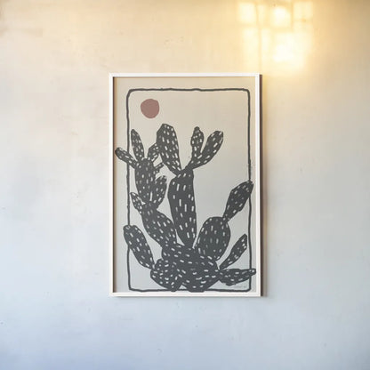 Woodcut Cactus I by Danhui Nai. shown as a paper print in a white frame. Available as a archival giclee rolled canvas, fine art paper, or poster print. SKU 95297h.