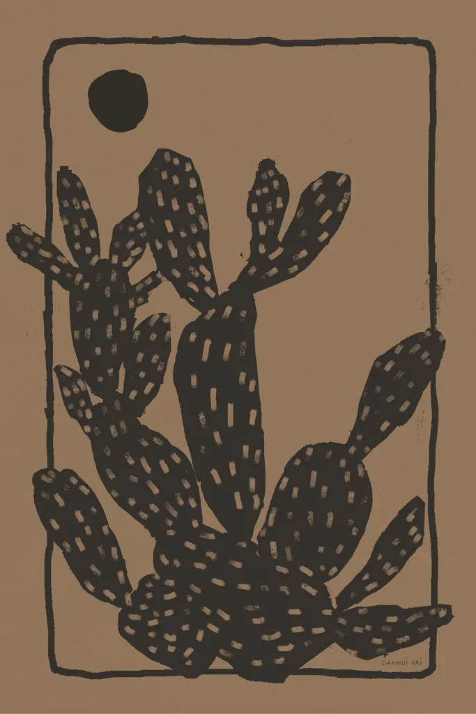 Woodcut Cactus I Natural by Danhui Nai. SKU 97970h. Archival Giclee Fine art print for wall decor.