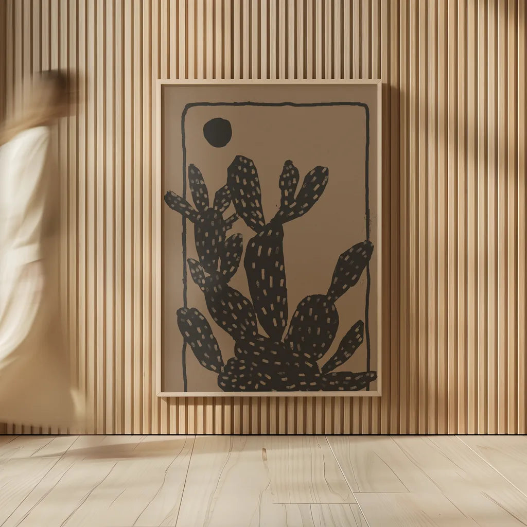 Woodcut Cactus I Natural by Danhui Nai. shown as over sized large wall art. Available as an archival giclee rolled canvas, fine art paper, or poster print. SKU 97970h.