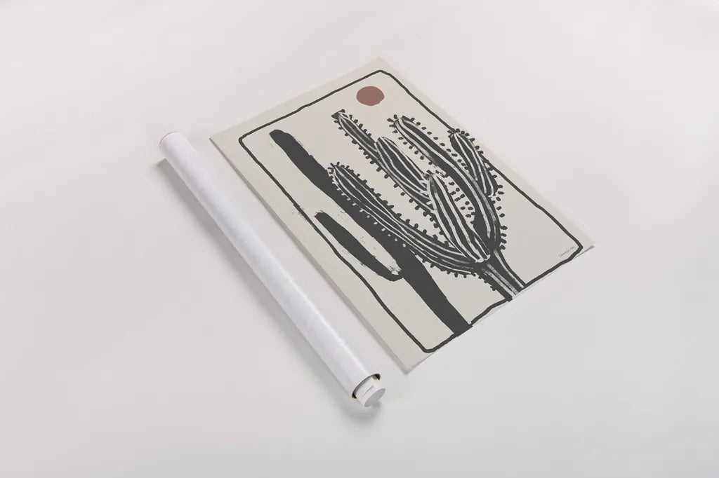 Woodcut Cactus II by Danhui Nai. shown as a rolled paper print. Available as archival giclee rolled canvas, fine art paper, or poster print. SKU 95298h.